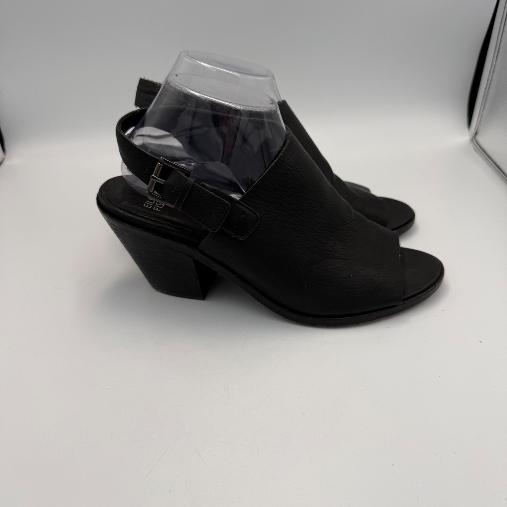Eileen Fisher Black Leather Block Heel Slingback Sandals Open Toe Womens 9.5